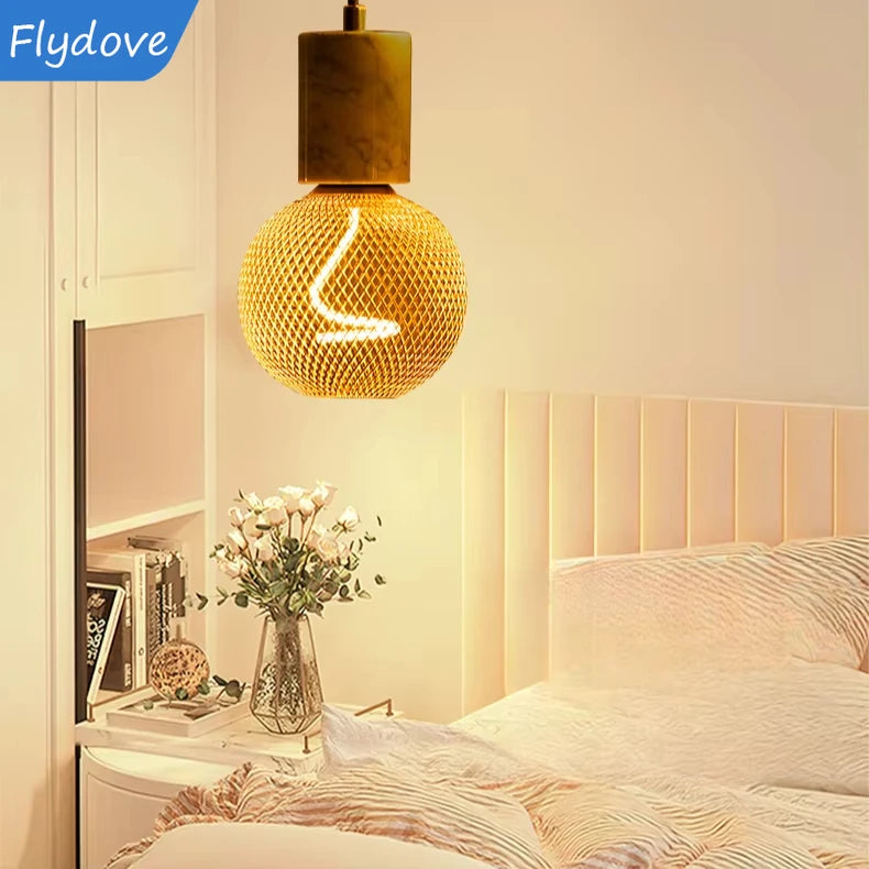 E27 Screw Creative Luxury Black Gold LED Light Bulb  Wrought Iron Mesh Cover Lamp Metal Cage Dining Bar Net Cover Light Lamp