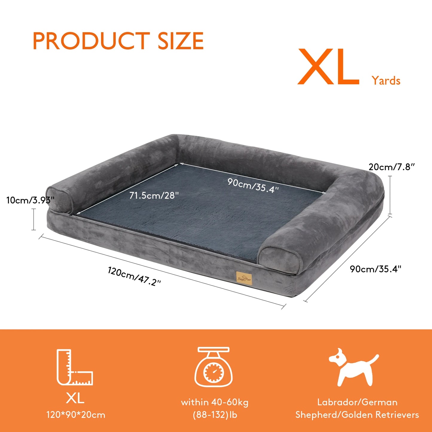Dog Bed Extra Large Orthopedic Pet Mattress Couch Sleeping Bed Cushion with Removable Washable Cover Soft Sponge Foam - PrimeNest