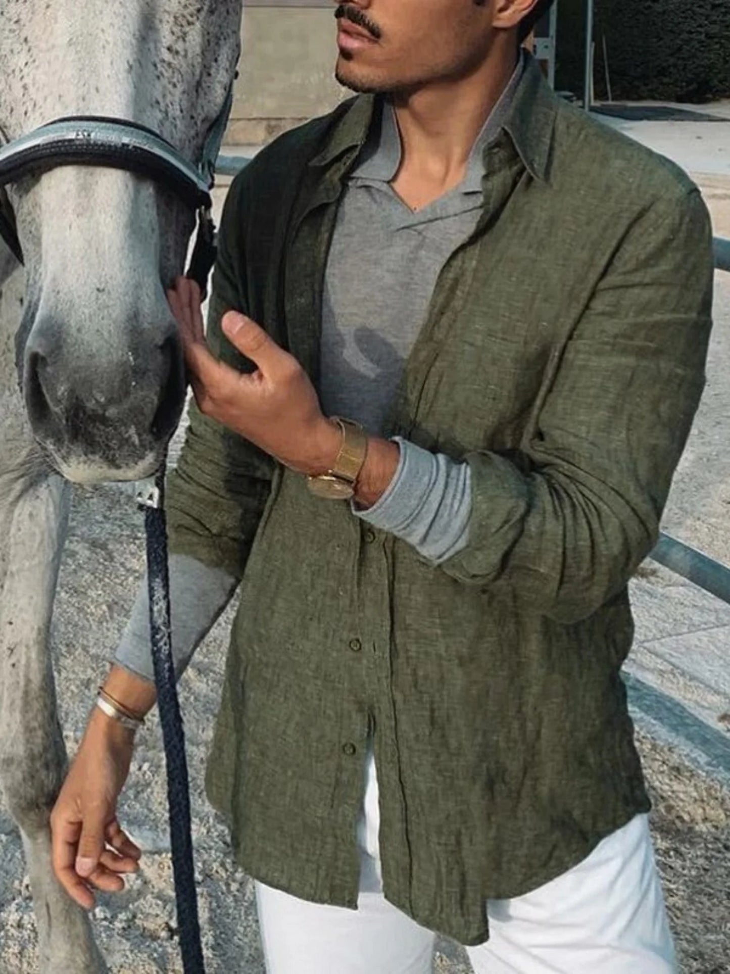 Men's Lapel Cardigan Long-Sleeve Shirt
