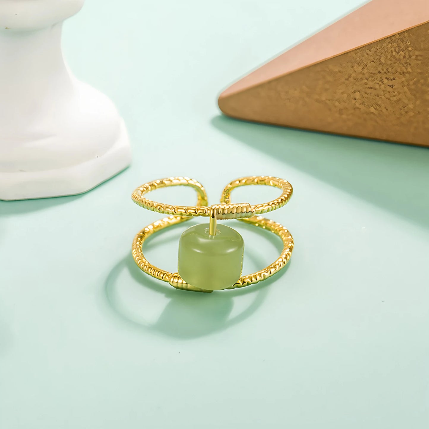 PANJBJ 925 Sterling Silver Hotan Jade Geometric Ring for Women Girl Adjustable Retro Delicate Jewelry Birthday Gift Dropshipping