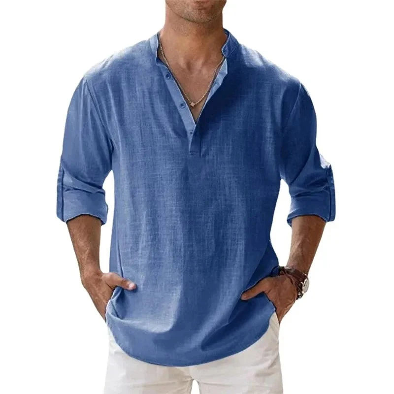 Men's Linen Henley Beach Shirt