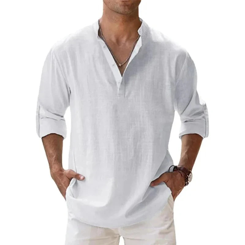 Men's Linen Henley Beach Shirt