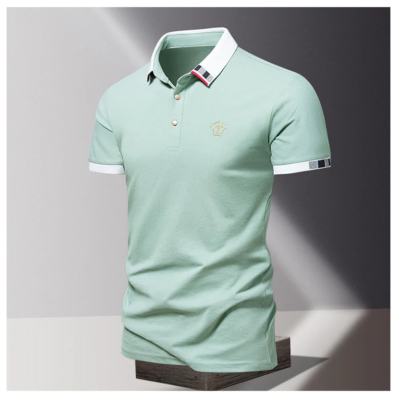 2024 Summer New Men's Pure Cotton Short sleeved T-shirt for Men's High end Casual Lapel Half Sleeved Polo Shirt Men's Top