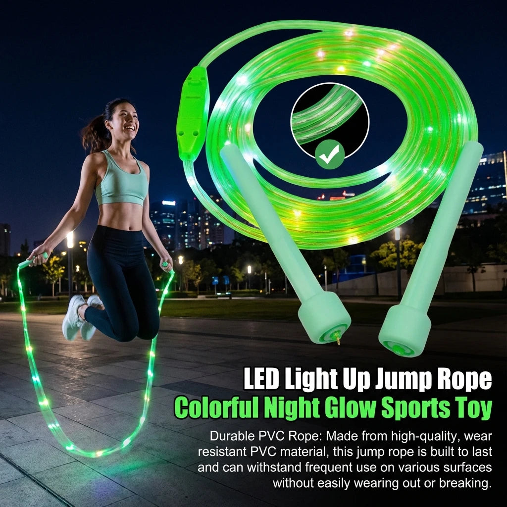 LED Light Up Jump Rope Colorful Night Glow Sports Toy for Outdoor Night Use Durable PVC Material Adjustable Length