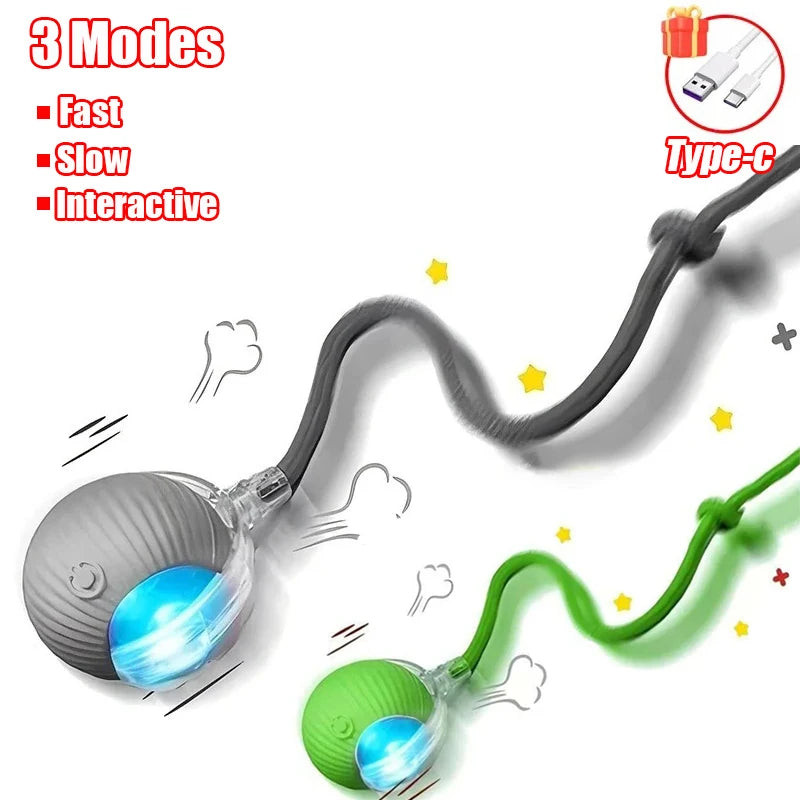 New Cat Interactive Ball Toy Automatic Rolling Ball Faux Tail Rechargeable Smart Pet Electric Toy Dog Cat Training Imitate Mouse - PrimeNest