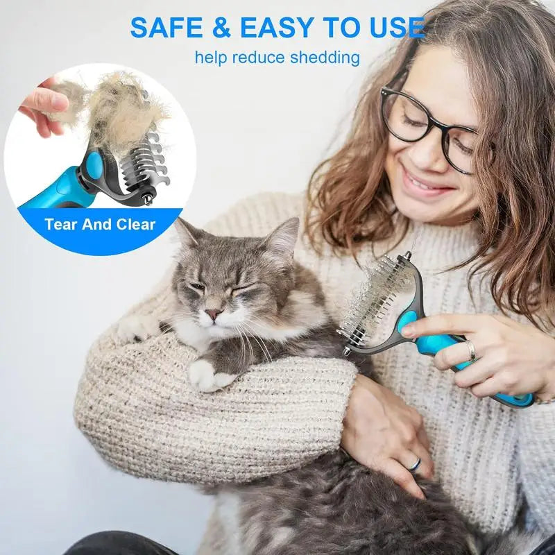 2in1 Stainless Pet Deshedding Brush Dog Hair Remover Pet Fur Knot Cutter Puppy Cat Comb Brushes Dogs Grooming Shedding Supplies - PrimeNest