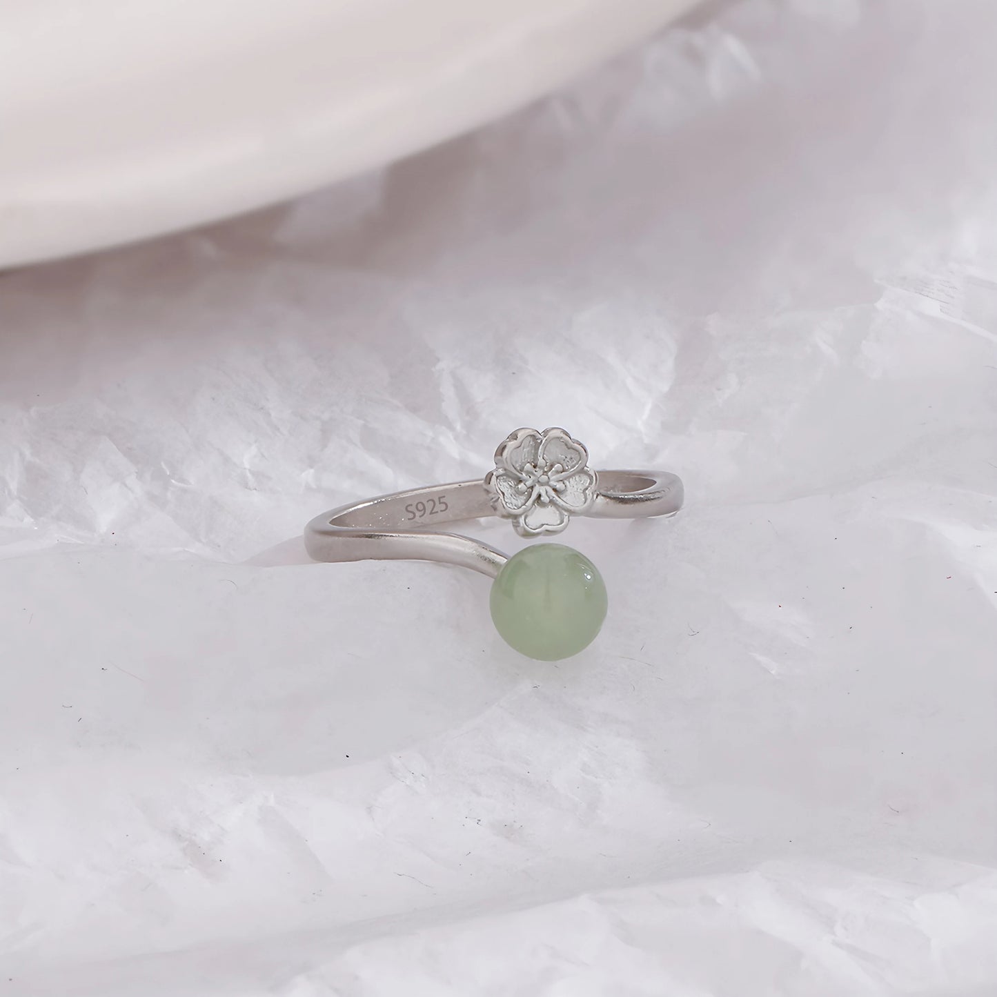 PANJBJ 925 Sterling Silver Hotan Jade Geometric Ring for Women Girl Adjustable Retro Delicate Jewelry Birthday Gift Dropshipping