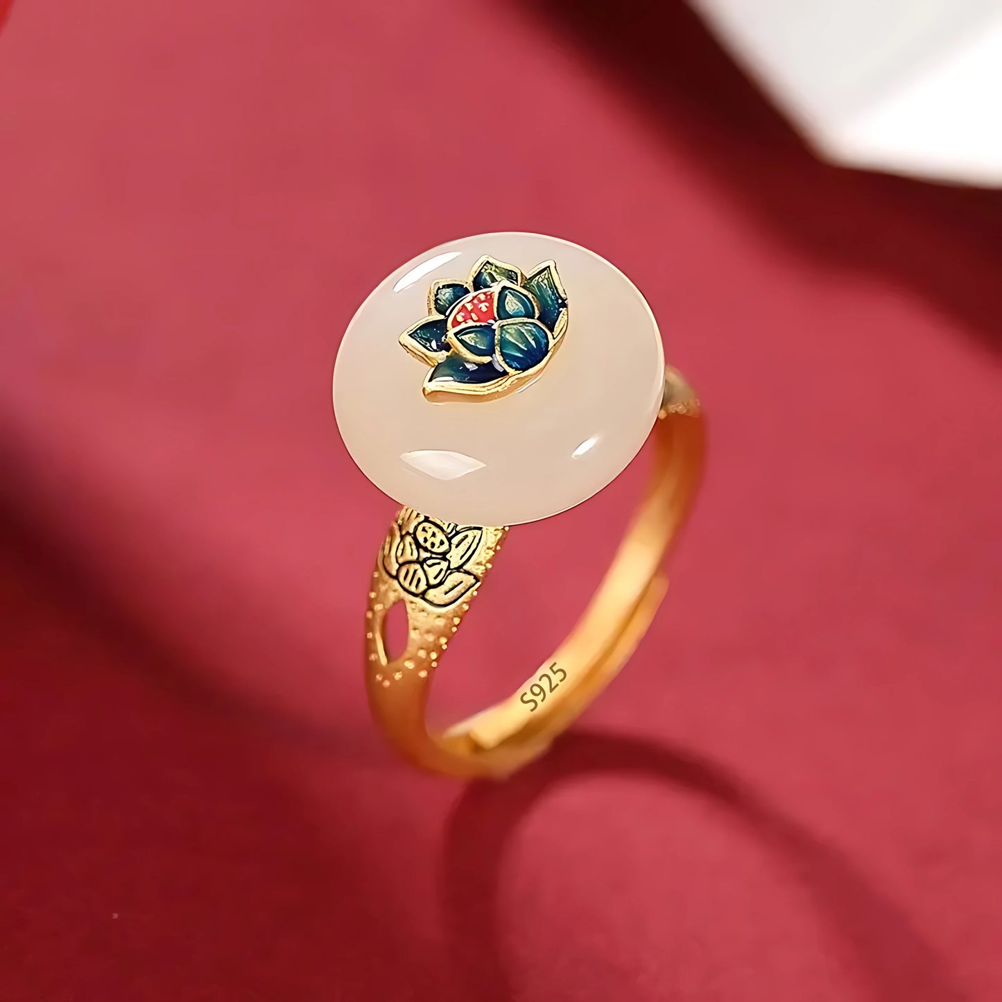 PANJBJ 925 Sterling Silver Hotan Jade Geometric Ring for Women Girl Adjustable Retro Delicate Jewelry Birthday Gift Dropshipping