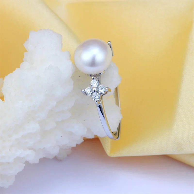 YWYC Freshwater Cultured Pearl 925 Sterling Silver Rings for Women Open Adjustable Rings Jewlery Gift Wholesale
