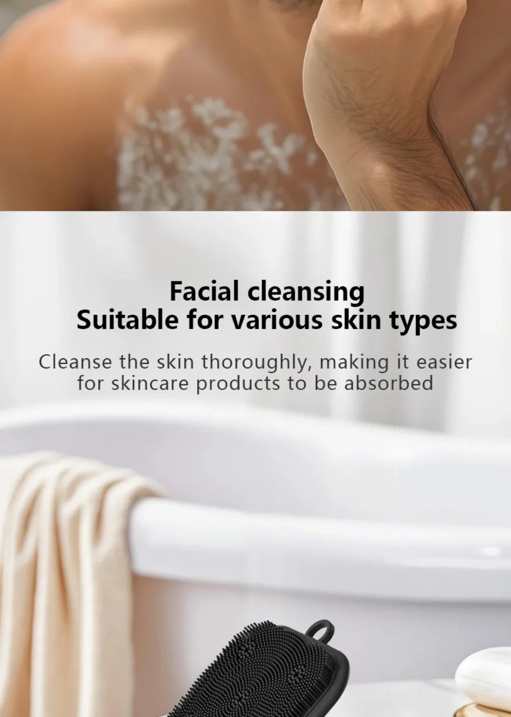 2-in-1 Silicone Brush Square Face  Beard Exfoliator for Men Travel-Friendly Deep Pore Cleanser for Grooming Kits - PrimeNest