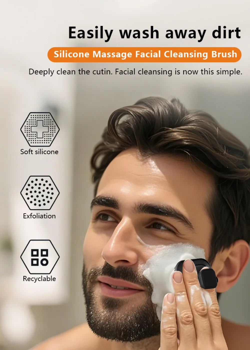 2-in-1 Silicone Brush Square Face  Beard Exfoliator for Men Travel-Friendly Deep Pore Cleanser for Grooming Kits - PrimeNest