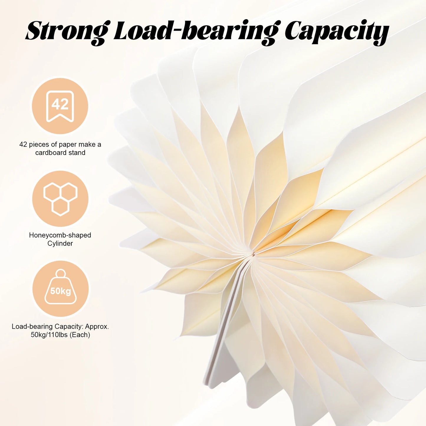 Milky white cardboard flower stand set with honeycomb-style structure for strong load support