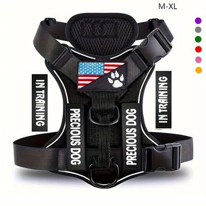 Reflective Dog Vest Harness with 5 PCS Patches Service Dog Harness Adjustable Soft Oxford Pet Harness