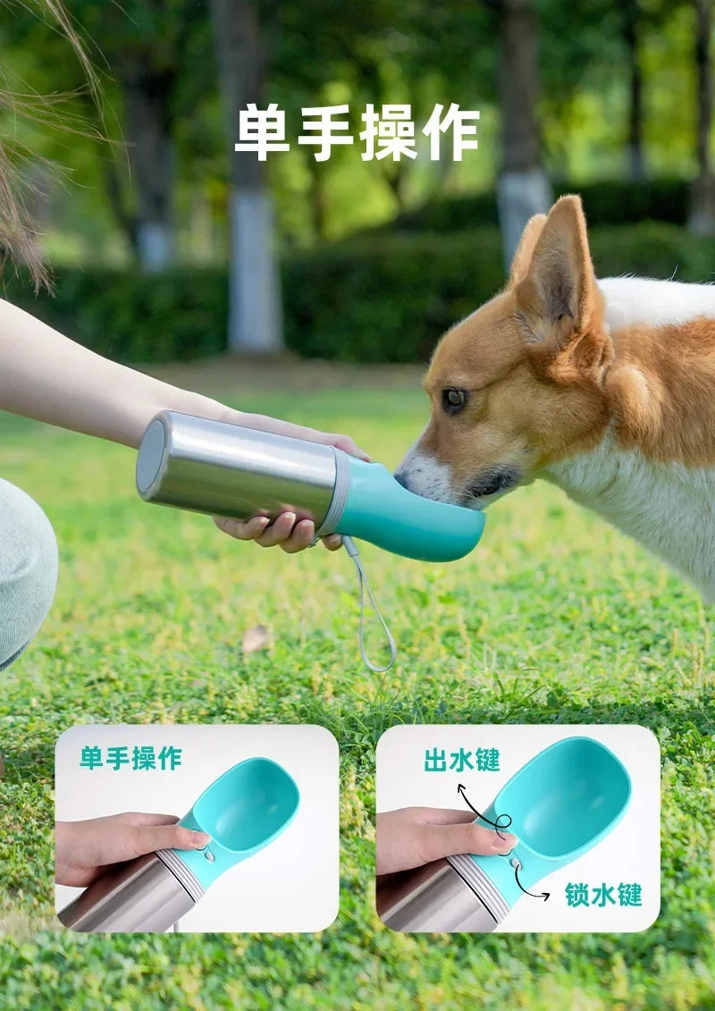 Double-layer 304 Stainless Steel Pet Thermos Cup, Outdoor Portable Water Bottle for Cats and Dogs