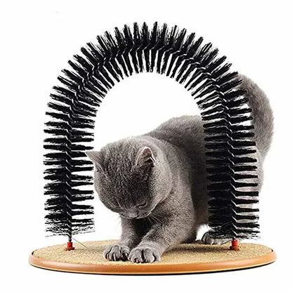 Cat Toy Arch Self Groome Pamper Feline with A Massage Grooming Rubbing Brush with Scratching Pad Toy for Cats Interactive Toys - PrimeNest