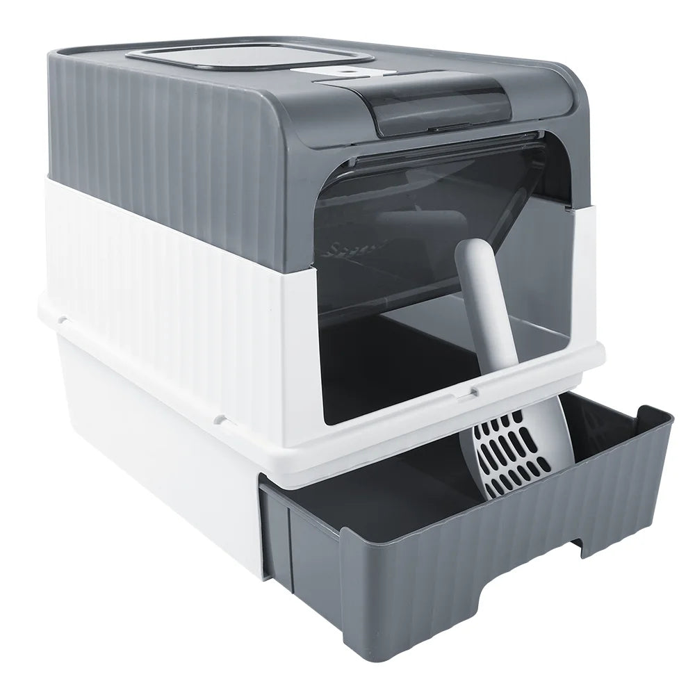Cat Litter Box Hooded Cat Box Odor-Resistant Fully Enclosed Cat Toilet with Litter Scoop for Home Pets Supplies - PrimeNest