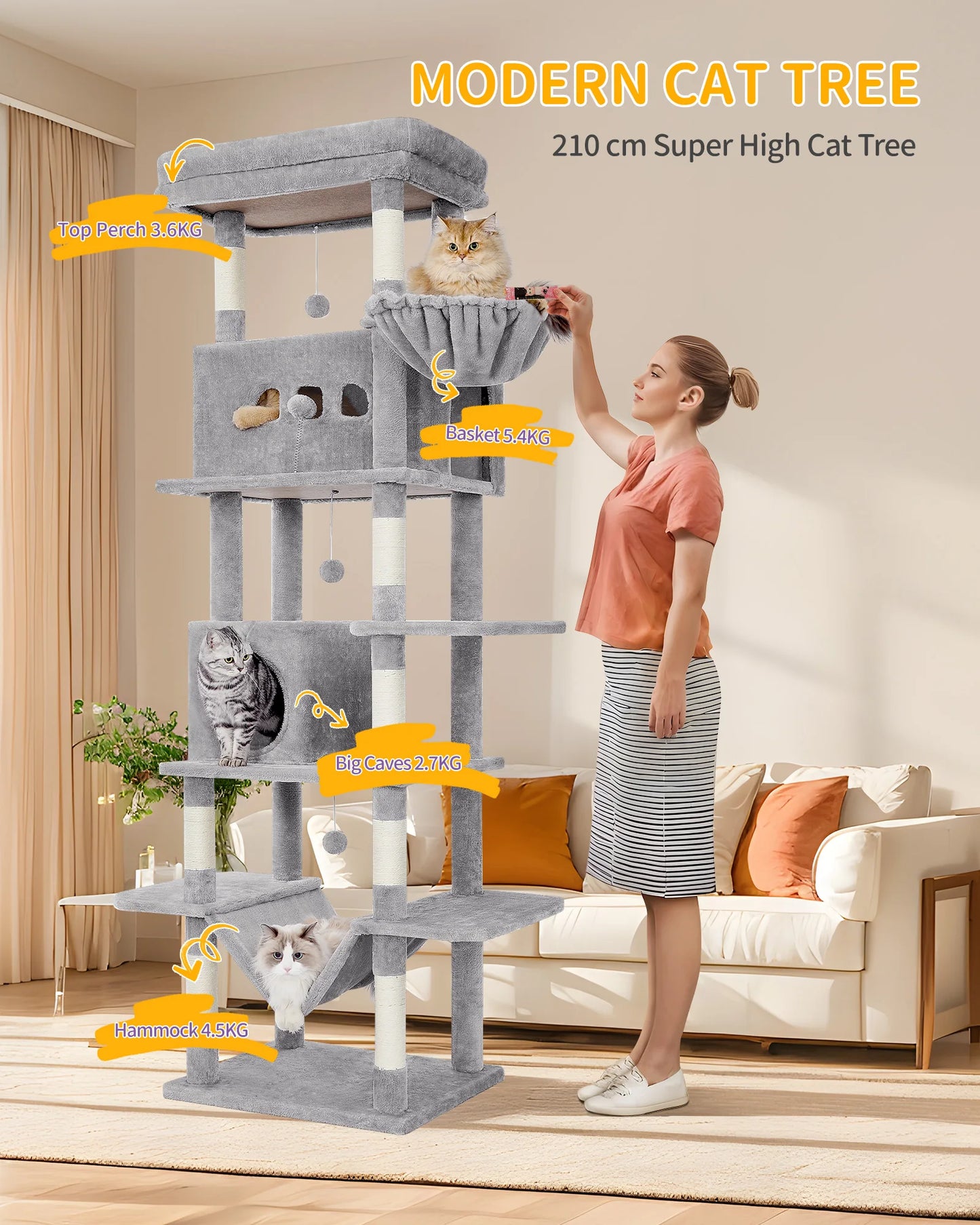 210cm XL Multi-Level Cat Tree Tower