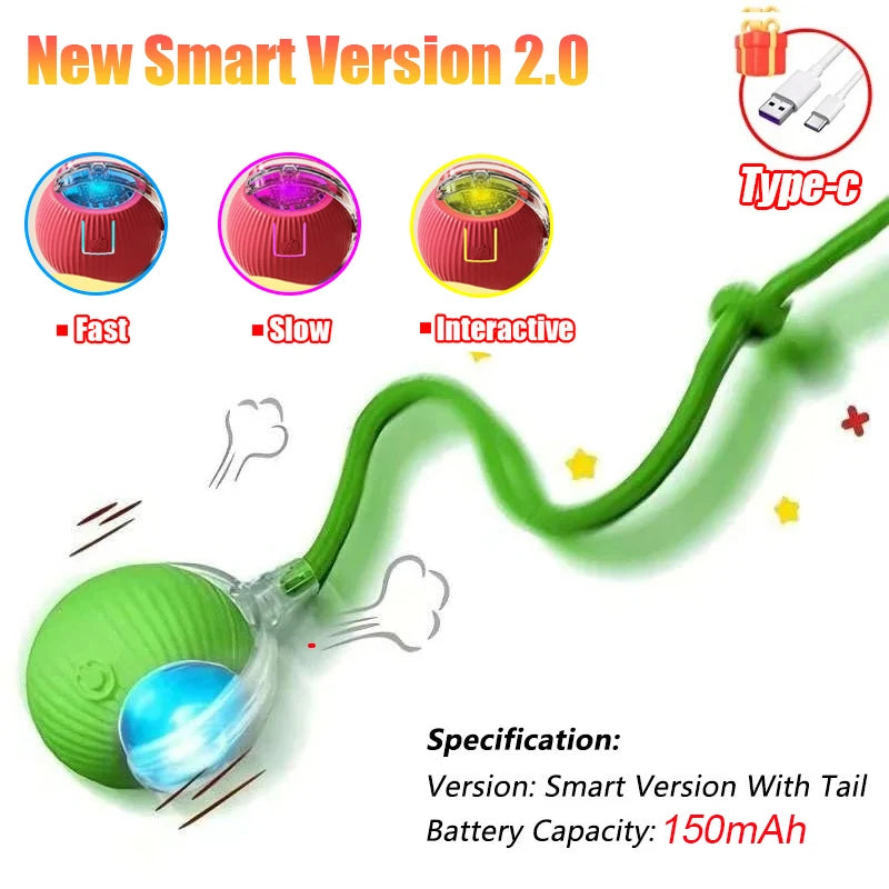 New Cat Interactive Ball Toy Automatic Rolling Ball Faux Tail Rechargeable Smart Pet Electric Toy Dog Cat Training Imitate Mouse - PrimeNest