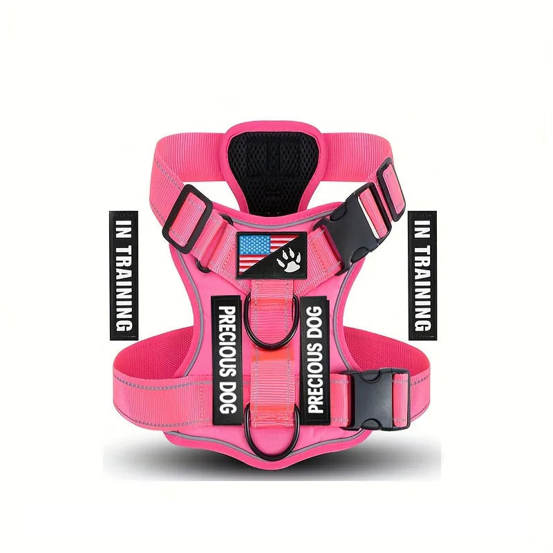 Reflective Dog Vest Harness with 5 PCS Patches Service Dog Harness Adjustable Soft Oxford Pet Harness