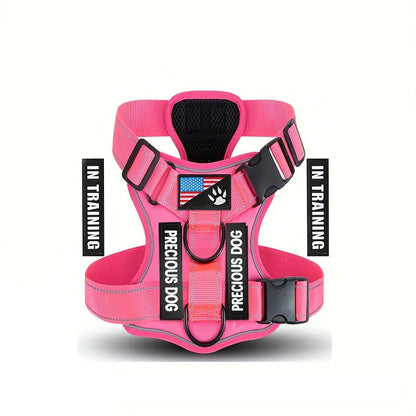 Reflective Dog Vest Harness with 5 PCS Patches Service Dog Harness Adjustable Soft Oxford Pet Harness