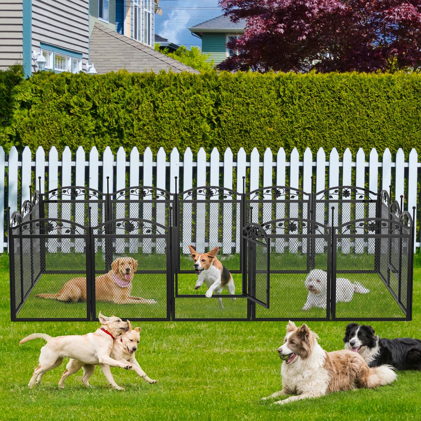 8 Panels DIY Heavy Duty Dog Playpen Pen Outdoor Indoor Dog Puppy Metal Fence with Waterproof Fertility Pad for Whelping,Training - PrimeNest