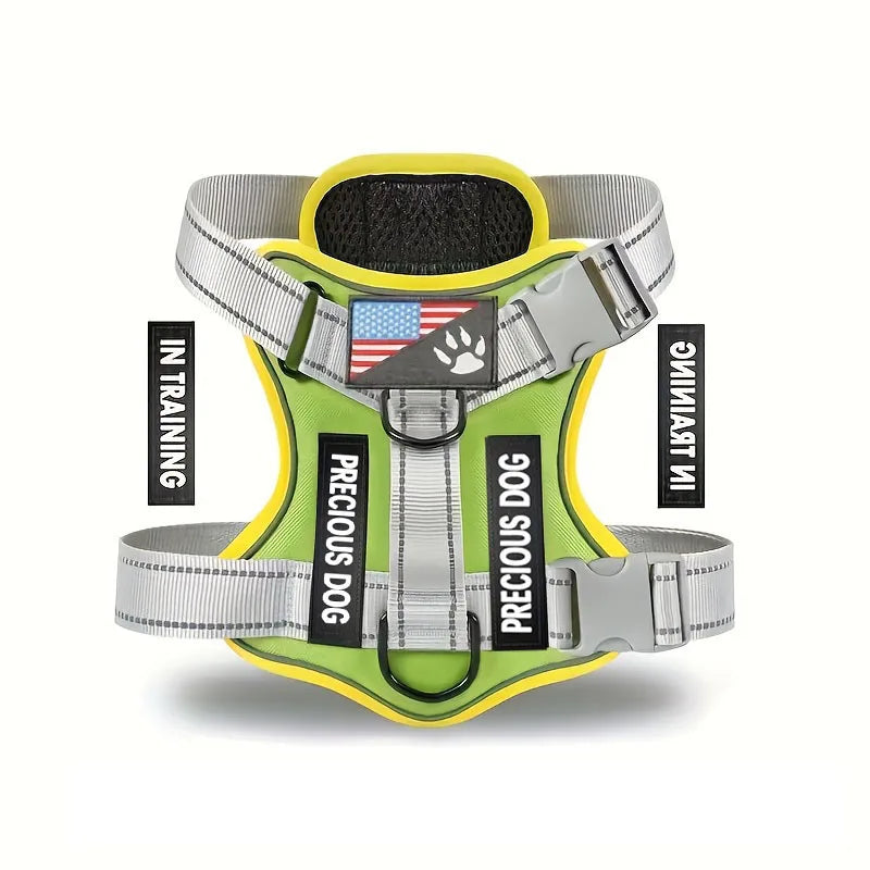 Reflective Dog Vest Harness with 5 PCS Patches Service Dog Harness Adjustable Soft Oxford Pet Harness