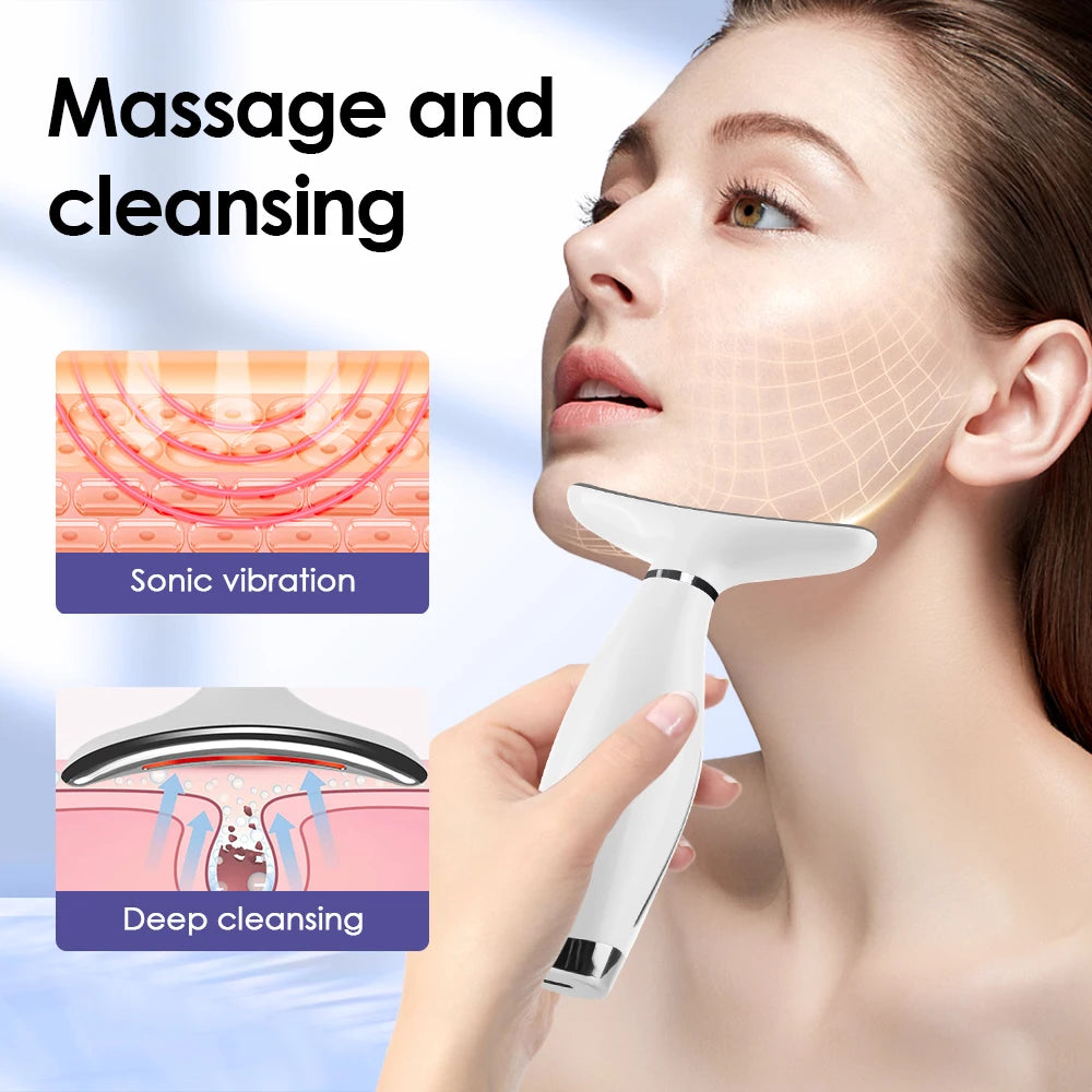 Neck Face Lifting Massager 7 Colors Light LED Photon Therapy Skin Tighten Wrinkle Remove Heating Vibration Massage Beauty Device - PrimeNest