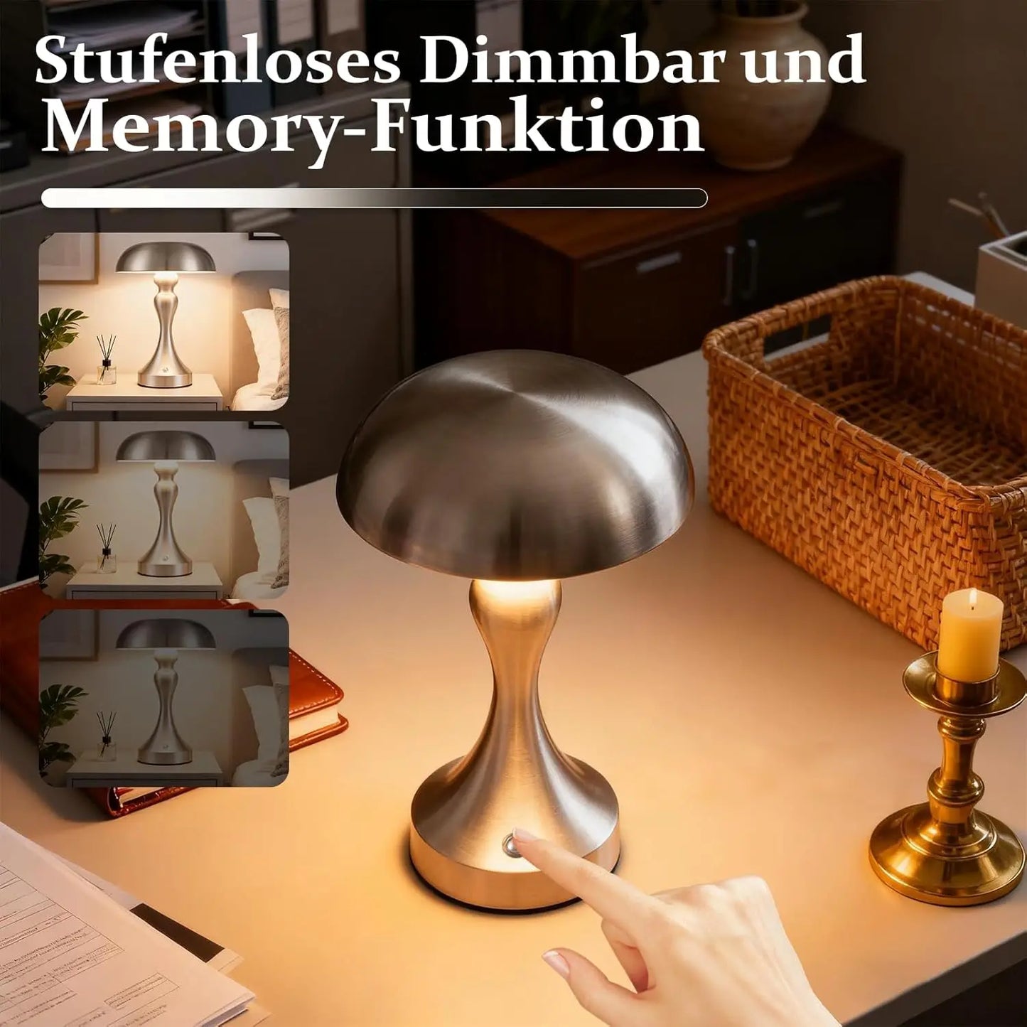 Table lamp, wireless battery-powered bedside lamp, LED table lamp, touch‑dimmable, retro vintage lamp with USB rechargeable nickel battery, table lamps for windowsill, living room, bedroom