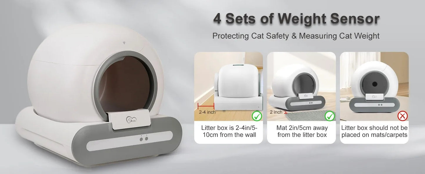 DOEL 65L Self-Cleaning Cat Litter Box App Control, ONLY Supports 2.4G WiFi w/Litter Mat&Trash Bags, Fit for Tofu & Mixed Litter - PrimeNest