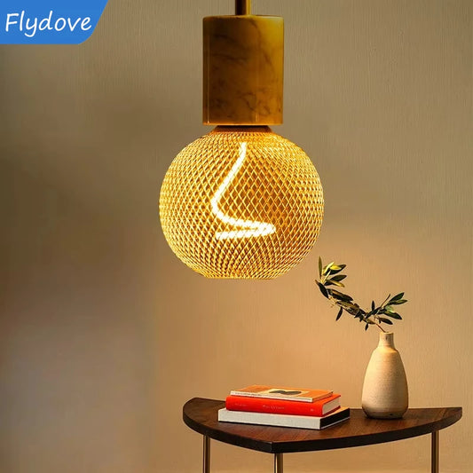 E27 Screw Creative Luxury Black Gold LED Light Bulb  Wrought Iron Mesh Cover Lamp Metal Cage Dining Bar Net Cover Light Lamp