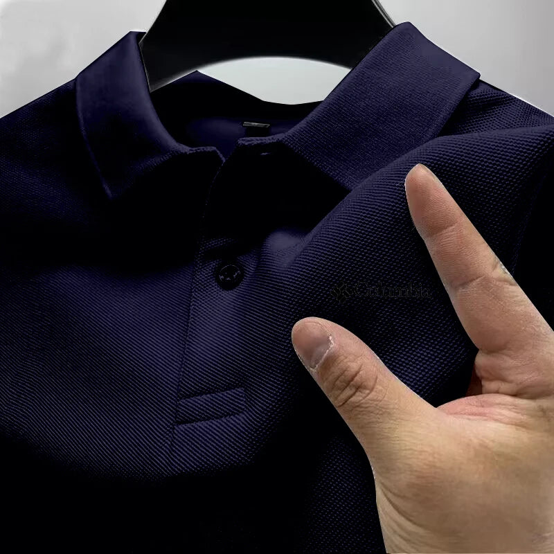 2026 Summer Must-Have Comfortable Men's Golf Shirt, Solid Color, Stylish Casual Button-Down Business Style Men's Polo Shirt