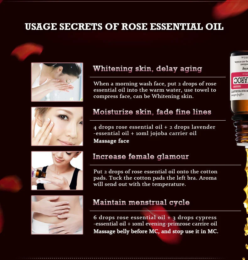100% Natural Rose Essential Oil 10ml Moisturize and Hydrating Massage oils Skin Care Facial Morocco Pure Rose oil