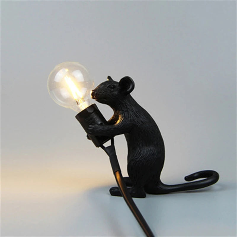 Modern Resin Animal LED Table Lamp - Mouse Cat Squirrel Design Night Light Desk Lighting Fixture for Home Decor