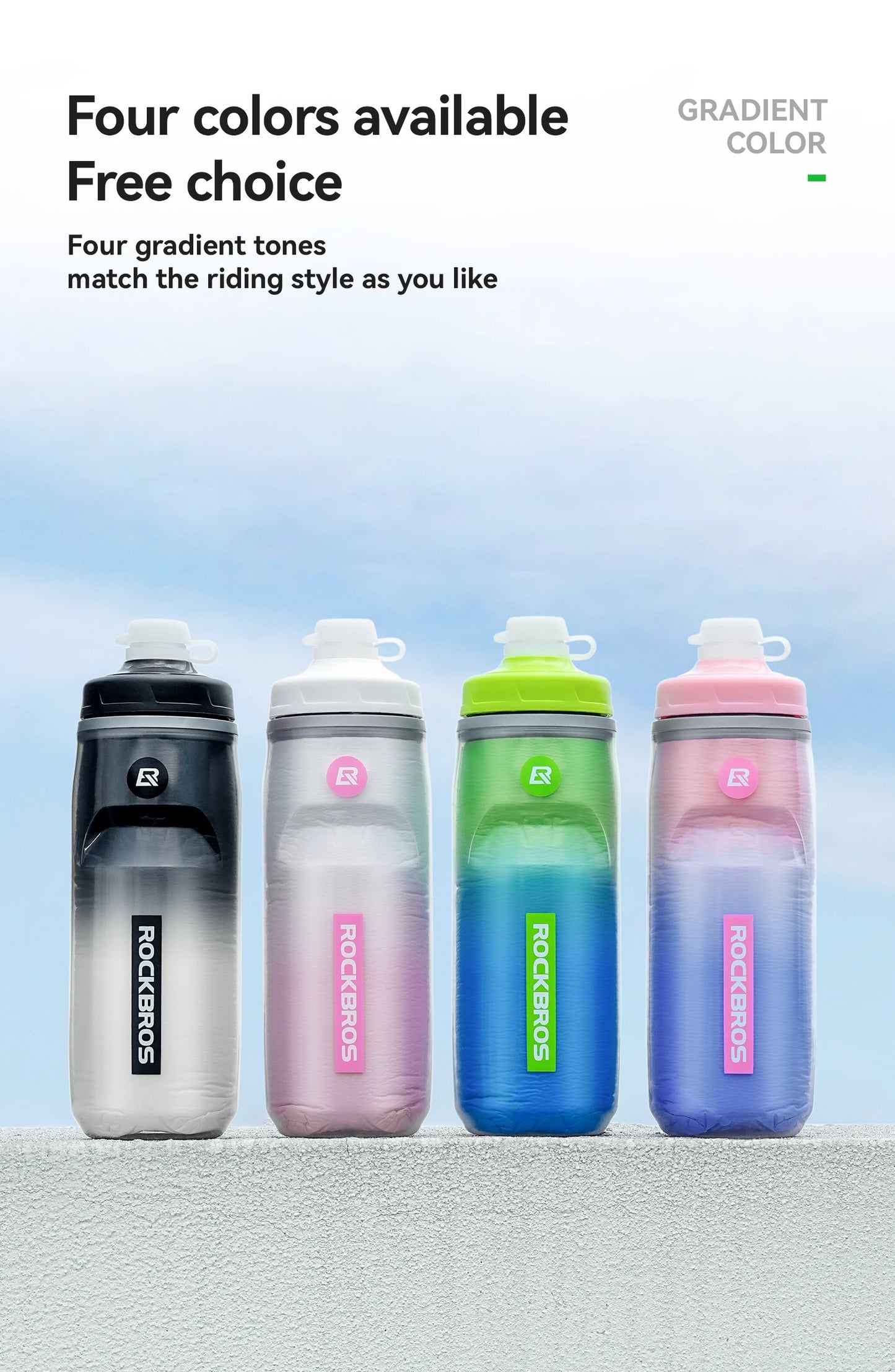 ROCKBROS Local Shipping 620ml Bike Water Bottle Cold Water Insulated Thermal Silicone Cycling Bottle Fitness Outdoor Portable Bicycle Water Kettle