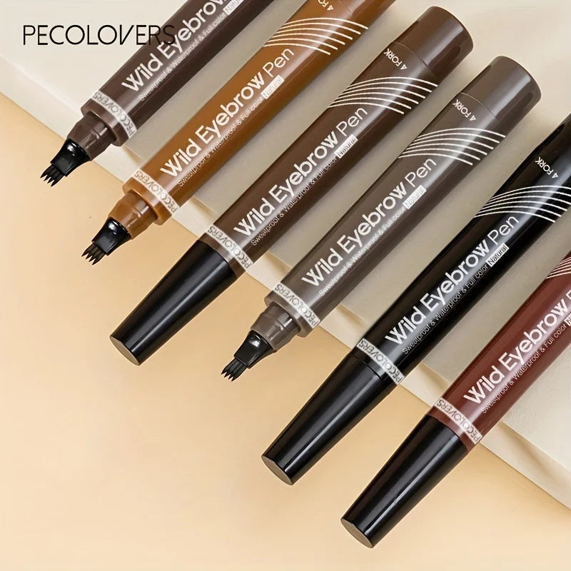 6 Colors 1pc Eyebrow Pen Waterproof 4 Split Tip Eyebrows Pen Eyebrow Tattoo Pen Waterproof Liquid Black Eyebrow Makeup Pencil - PrimeNest