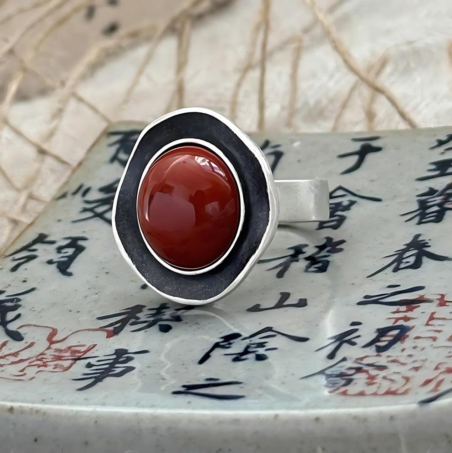 PANJBJ 925 Sterling Silver Hotan Jade Geometric Ring for Women Girl Adjustable Retro Delicate Jewelry Birthday Gift Dropshipping