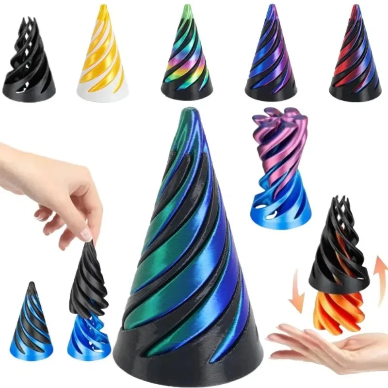 3D Spiral Cone Pyramid Sculpture | Optical Illusion Desk Ornament