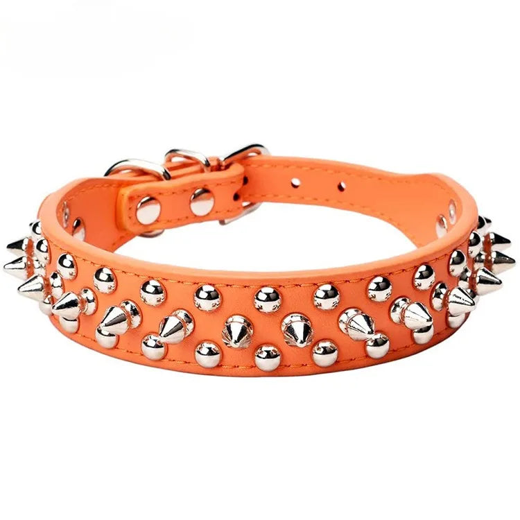 Adjustable Leather Pet Dog collar Neck Strap Supplies PU Leather Punk Rivet Spiked Dog Collar Pet Collars For Small Dog Cat - PrimeNest