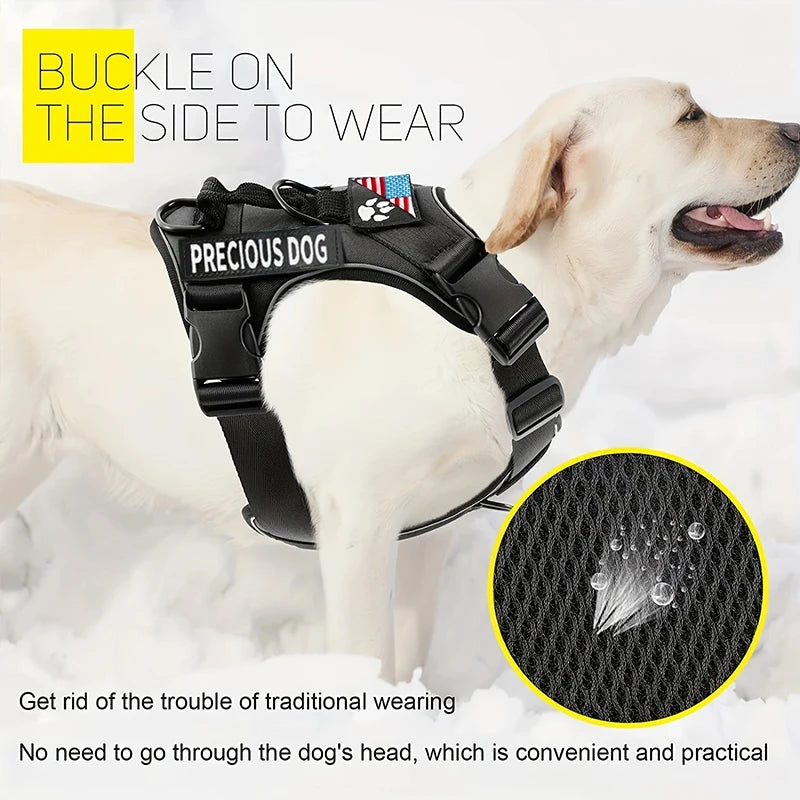 Reflective Dog Vest Harness with 5 PCS Patches Service Dog Harness Adjustable Soft Oxford Pet Harness