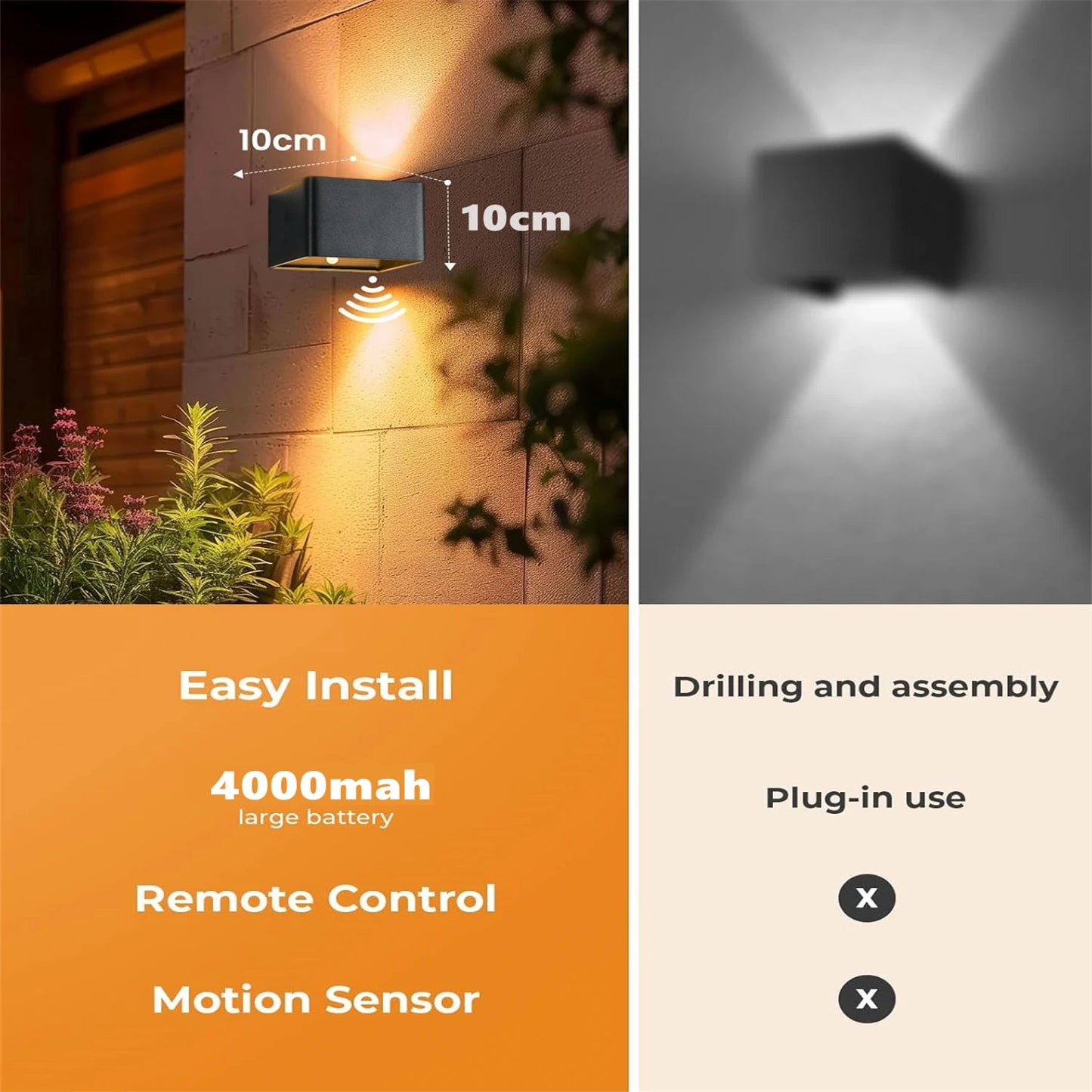 Wireless Rechargeable Battery-Powered Wall Light with Motion Sensor and Remote Control, 3-Color Wireless Wall Light, Led Indoor Up-And-Down Wall Light, 4000Mah, Adjustable Brightness, Magnetic Wall Light, Led Wall Light for B