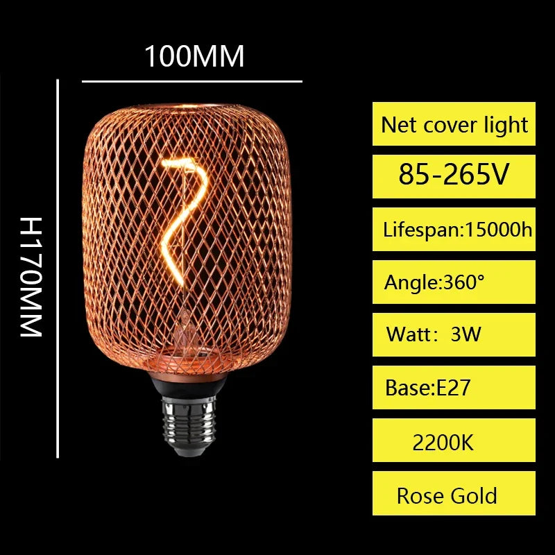 E27 Screw Creative Luxury Black Gold LED Light Bulb  Wrought Iron Mesh Cover Lamp Metal Cage Dining Bar Net Cover Light Lamp