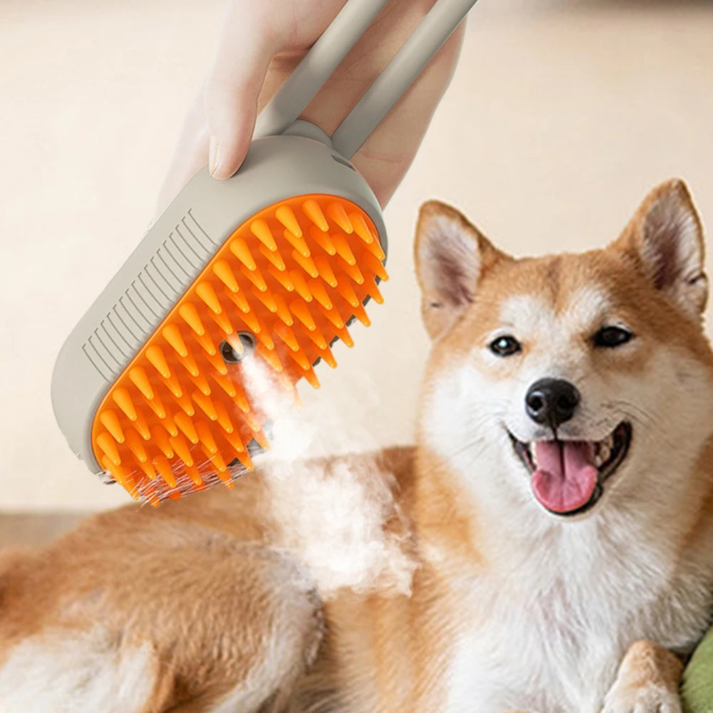 3-in-1 Dog Hair Brush Cat Hair Brush Electric Pet Cleaning Brush Steam Spray Brush Massage Hair Removal Comb Anti Flying Brush - PrimeNest