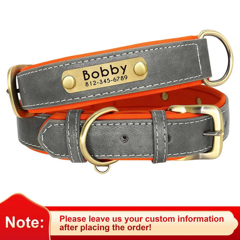 Personalized PU Leather Dog Collar Soft Padded Dog Collars Free Custom Pet ID Name Necklace for Small Medium Large Dogs Pitbull
