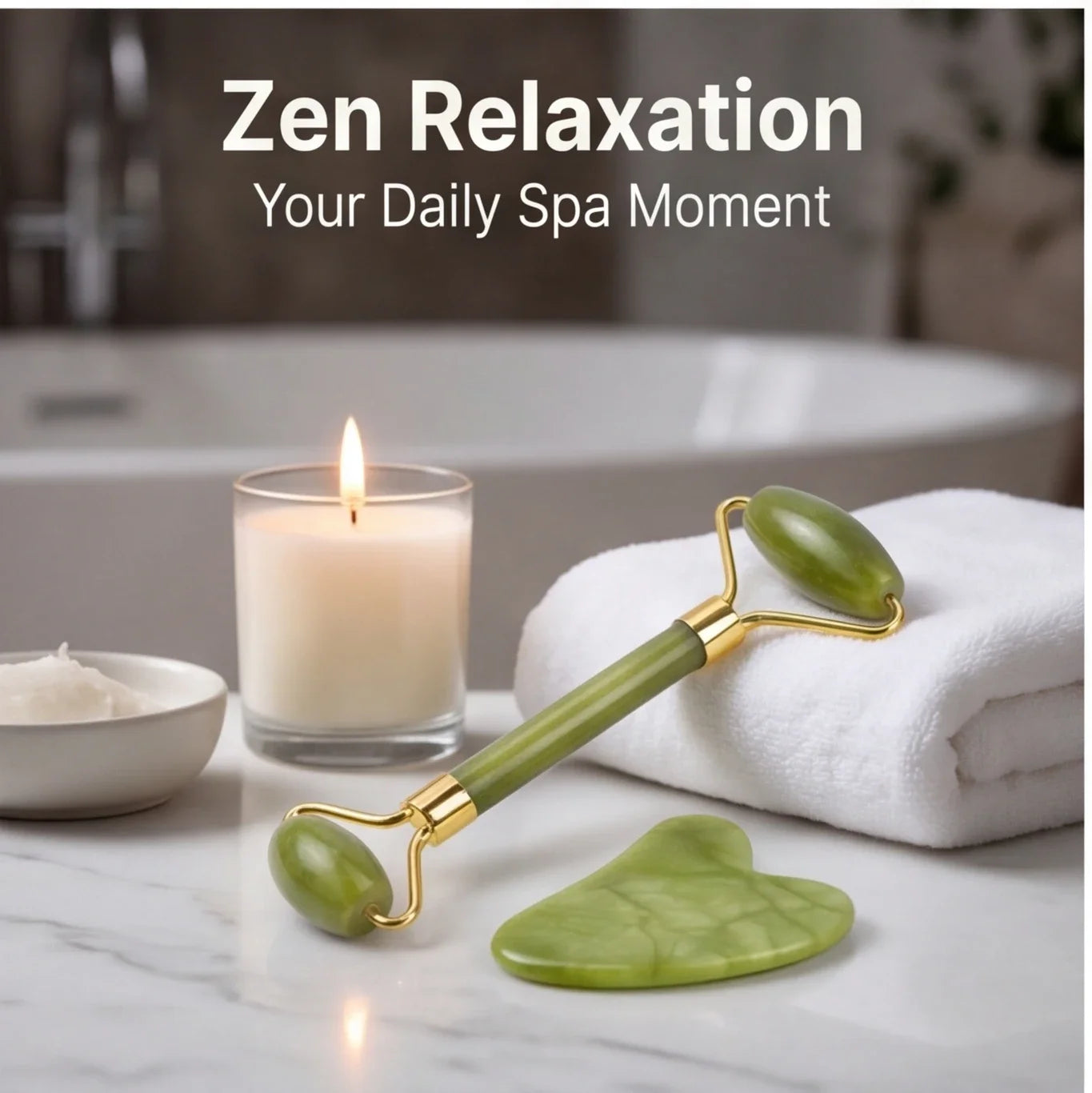 Natural Jade Roller & Gua Sha Board Set Double Head Facial Massager Anti-Aging Skin Care Tool