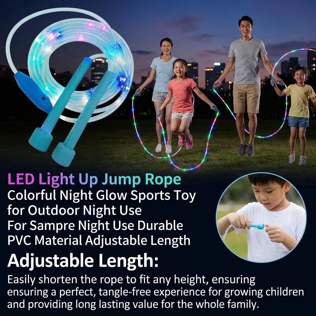 LED Light Up Jump Rope Colorful Night Glow Sports Toy for Outdoor Night Use Durable PVC Material Adjustable Length