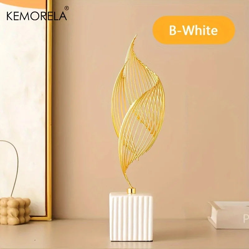 Nordic ceramic figurine with gold wire flame on white ribbed cylinder base