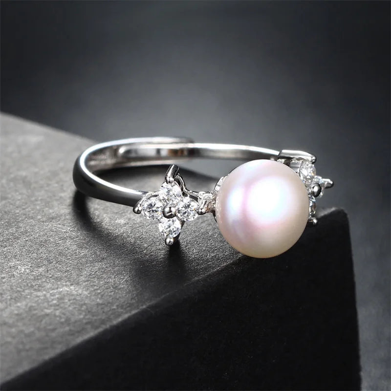YWYC Freshwater Cultured Pearl 925 Sterling Silver Rings for Women Open Adjustable Rings Jewlery Gift Wholesale