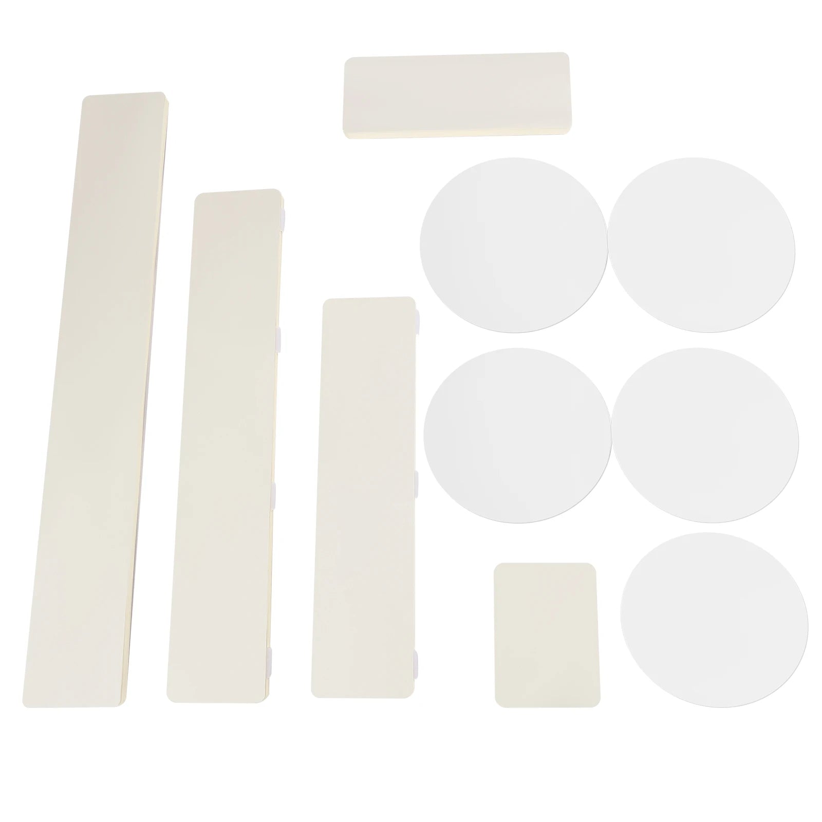 Milky white cardboard cut pieces for flower stands: rectangles and circles