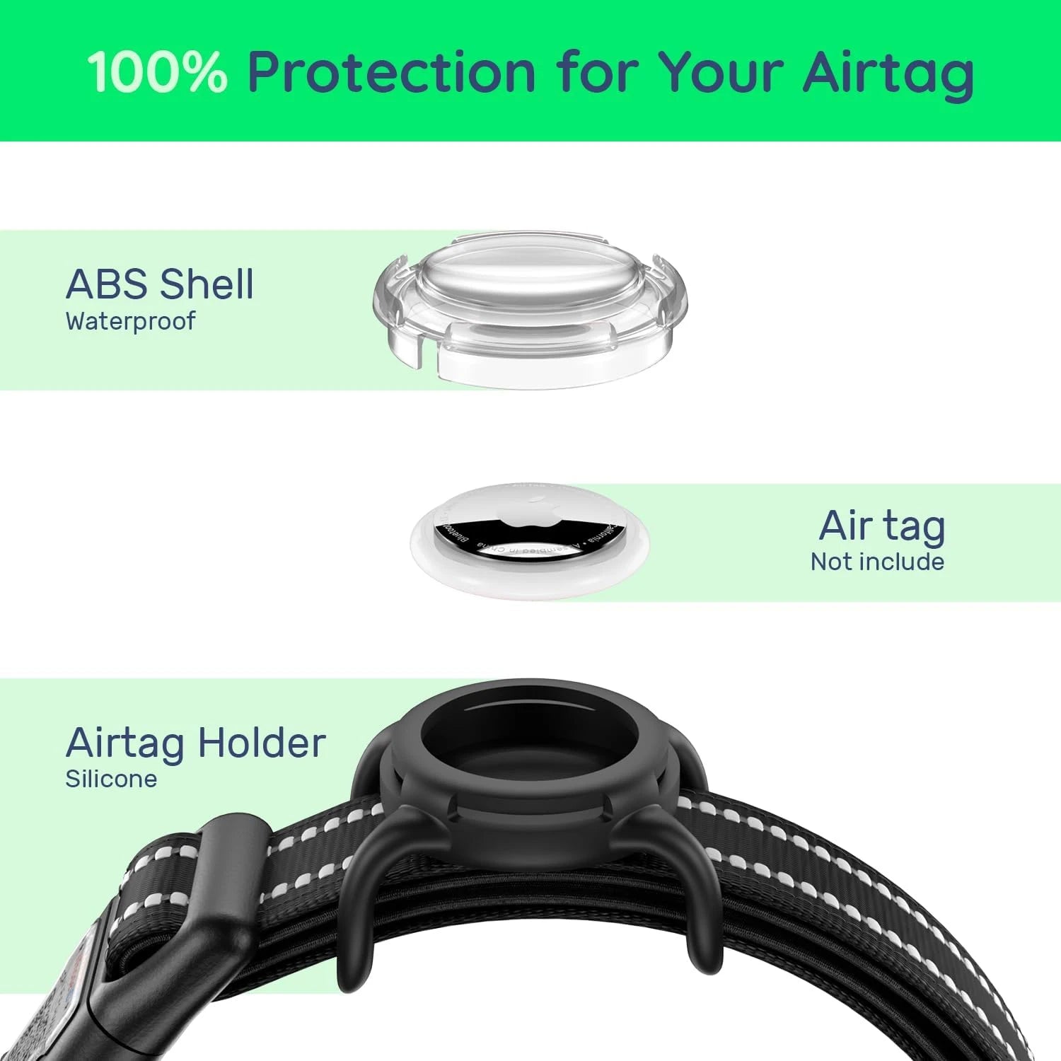 Waterproof Air Tag Dog Collar with AirTag Holder, Reflective Soft Padded &amp; Safety Buckle, AirTag Pet Collar Adjustable for Dogs