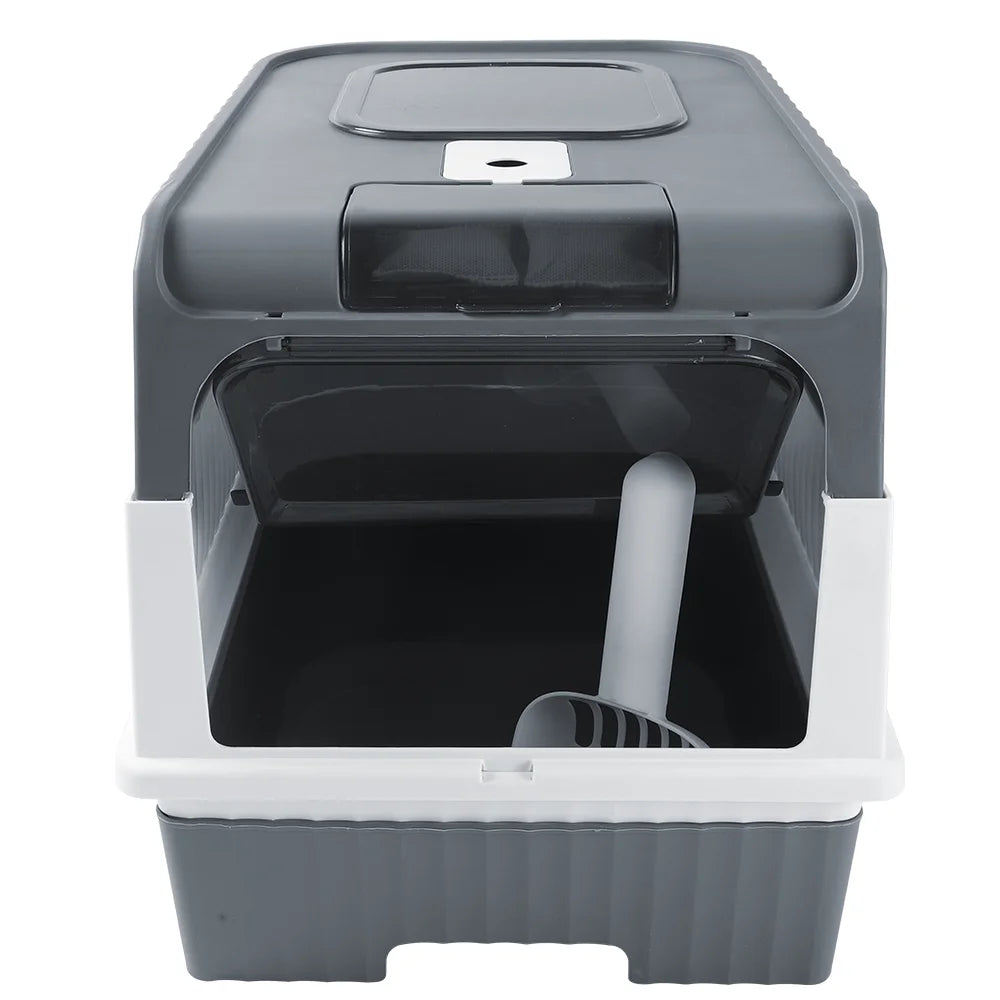 Cat Litter Box Hooded Cat Box Odor-Resistant Fully Enclosed Cat Toilet with Litter Scoop for Home Pets Supplies - PrimeNest